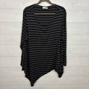 Bryn Walker Stripe Black/Gray Viscose Blend Long Sleeve Blouse Size XL